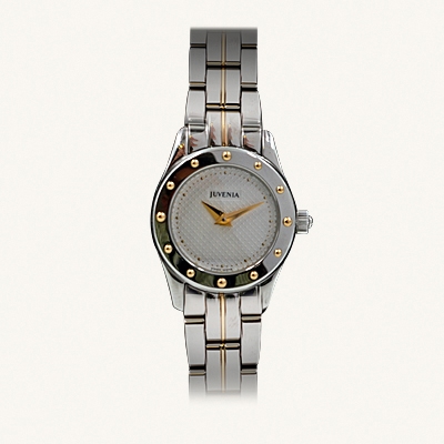 Ladies Juvenia Watch S.S. in 18K Yellow Gold Cabochon, Automatic Movement, Stainless Steel Bracelet with Centre Stripe